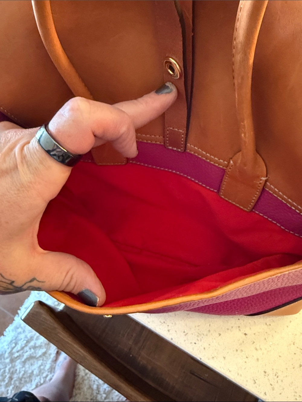 Dooney & Bourke Pink and Tan Leather Satchel - Picture 12 of 12